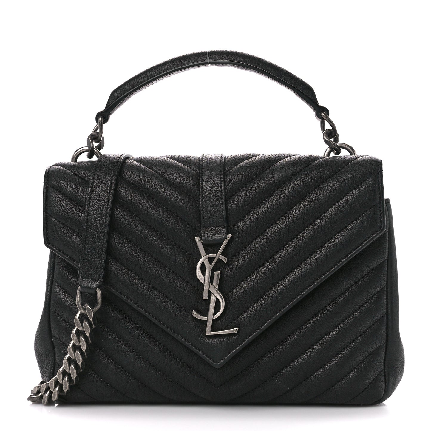 Sheepskin Matelasse Chevron Monogram Medium College Bag Black