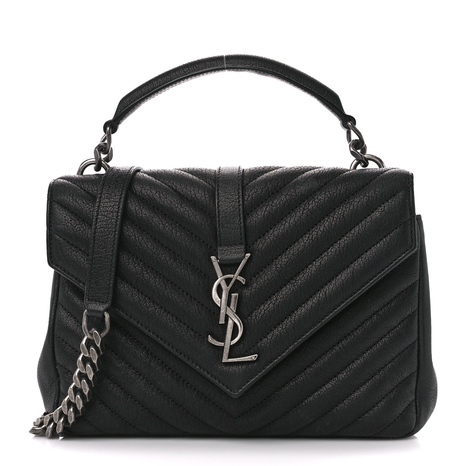 Saint Laurent Sheepskin Matelasse Chevron Monogram Medium College Bag Black 1 of 11