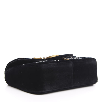 Gucci Velvet Matelasse Marquise Crystals Embroidered Small GG Marmont Shoulder Bag Black 4 of 11