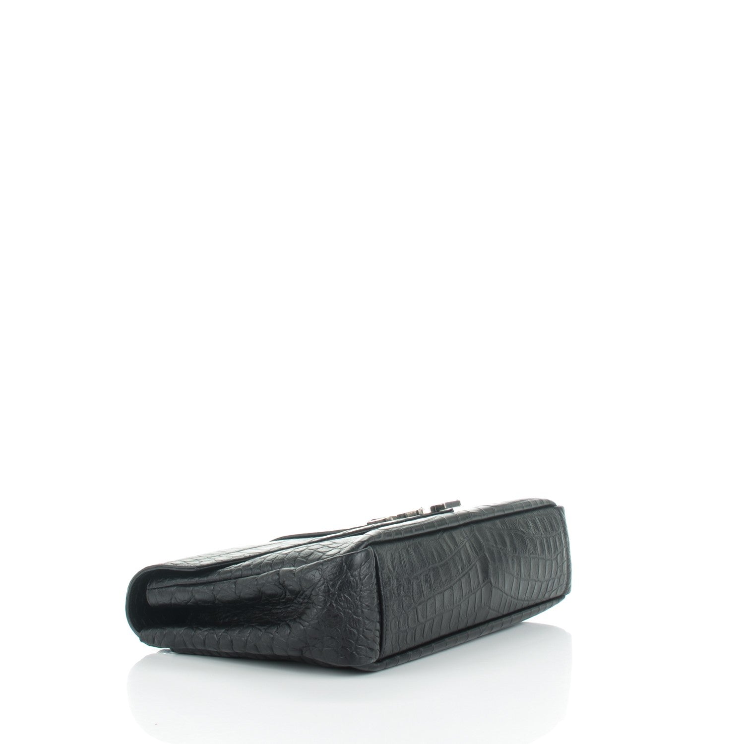 Saint Laurent Calfskin Crocodile Embossed Monogram Large College Satchel Black 4 of 7