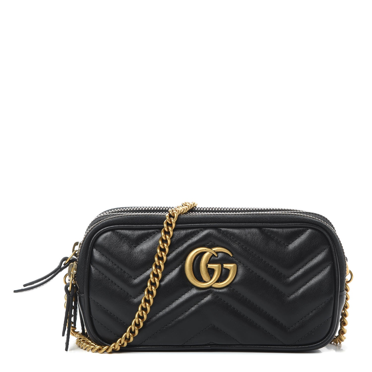 Gucci Calfskin Matelasse Mini GG Marmont Chain Crossbody Bag Black 1 of 13