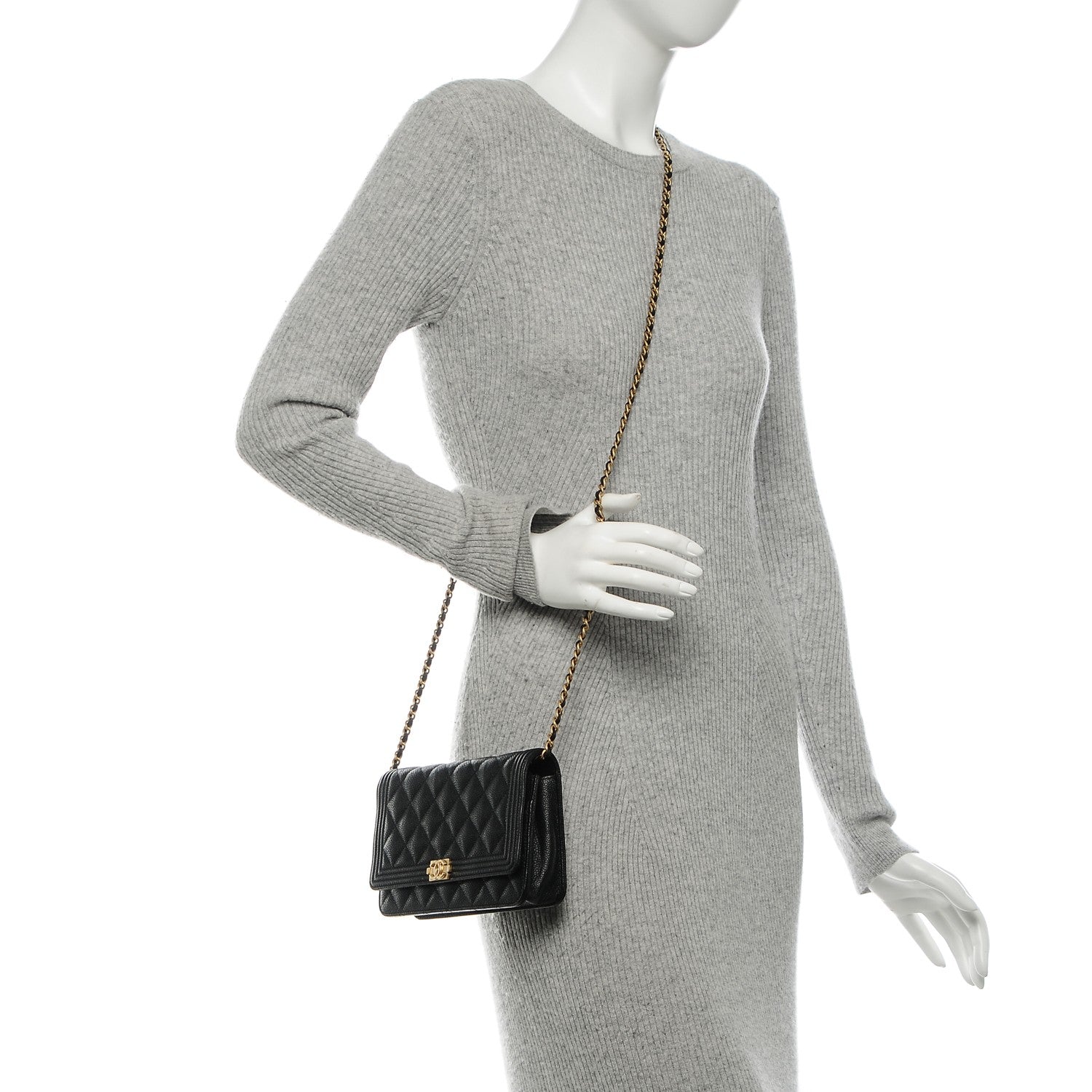 Chanel Caviar Quilted Boy Wallet On Chain WOC Black 2 of 8