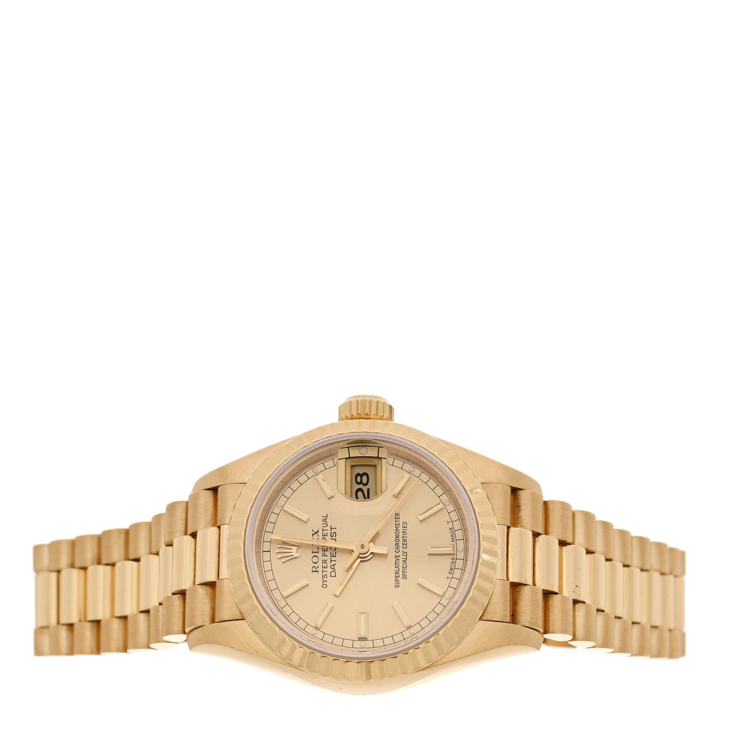 18K Yellow Gold 26mm Oyster Perpetual Datejust President Watch Champagne 69178