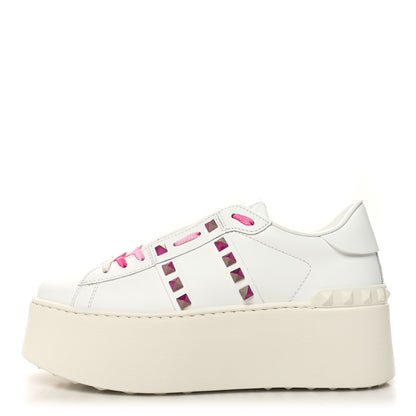 Valentino Garavani Calfskin Rockstud Untitled 57mm Platform Sneakers 38.5 White Pink PP 1 of 8