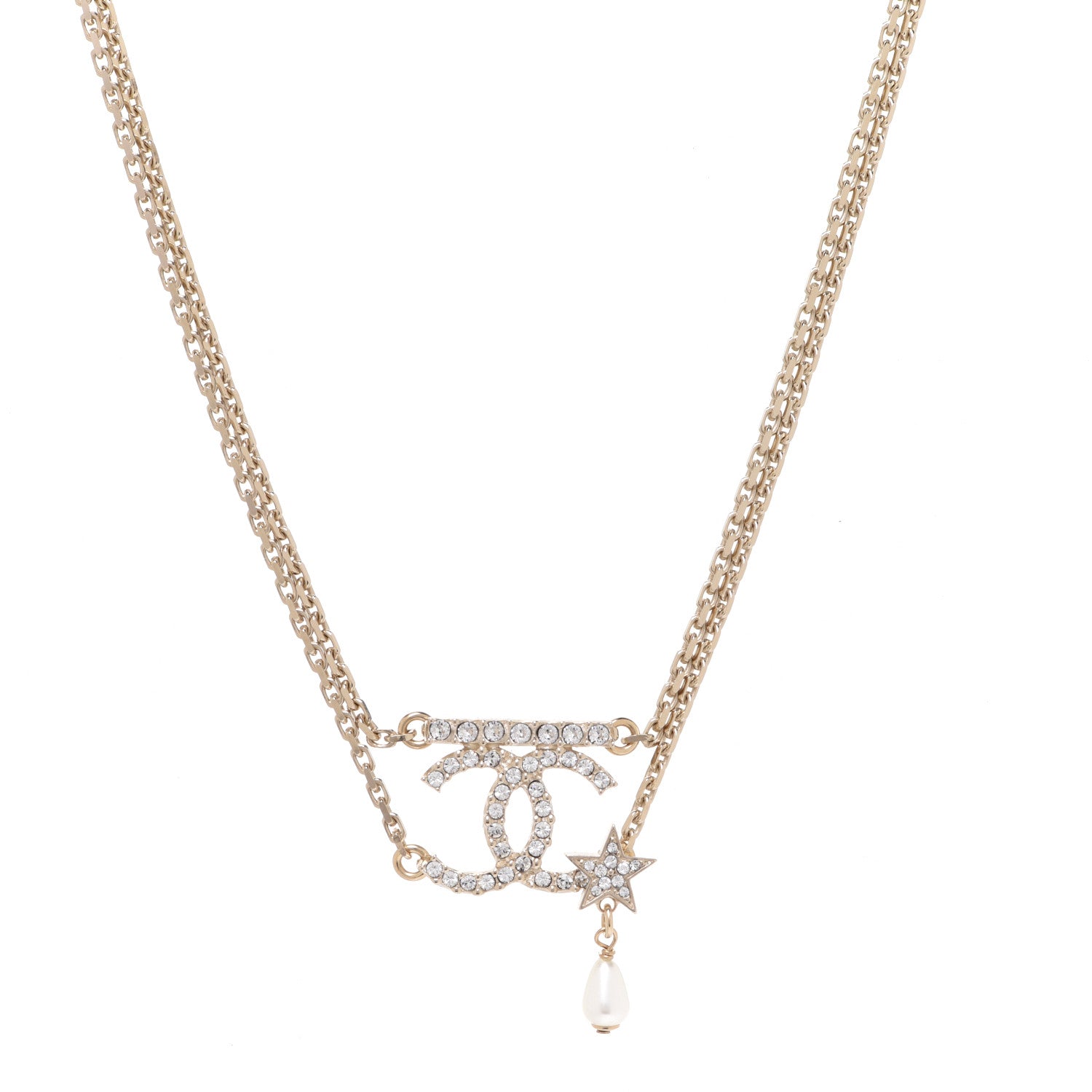 Chanel Pearl Crystal CC Star Choker Necklace Gold 1 of 6
