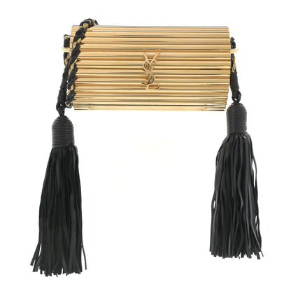 Saint Laurent Ribbed Plexiglass Lambskin Fringe Monogram Opium Box Bag Gold 1 of 10