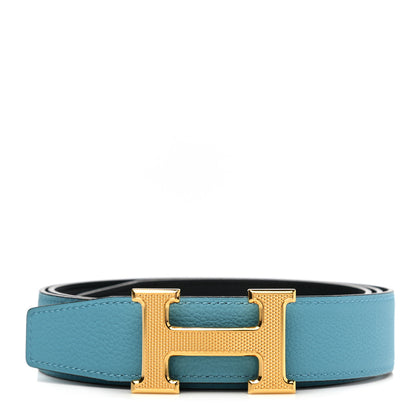 Hermes Togo Sombrero 32mm Guilloche H Belt 100 Bleu Du Nord Bleu Obscur 1 of 6