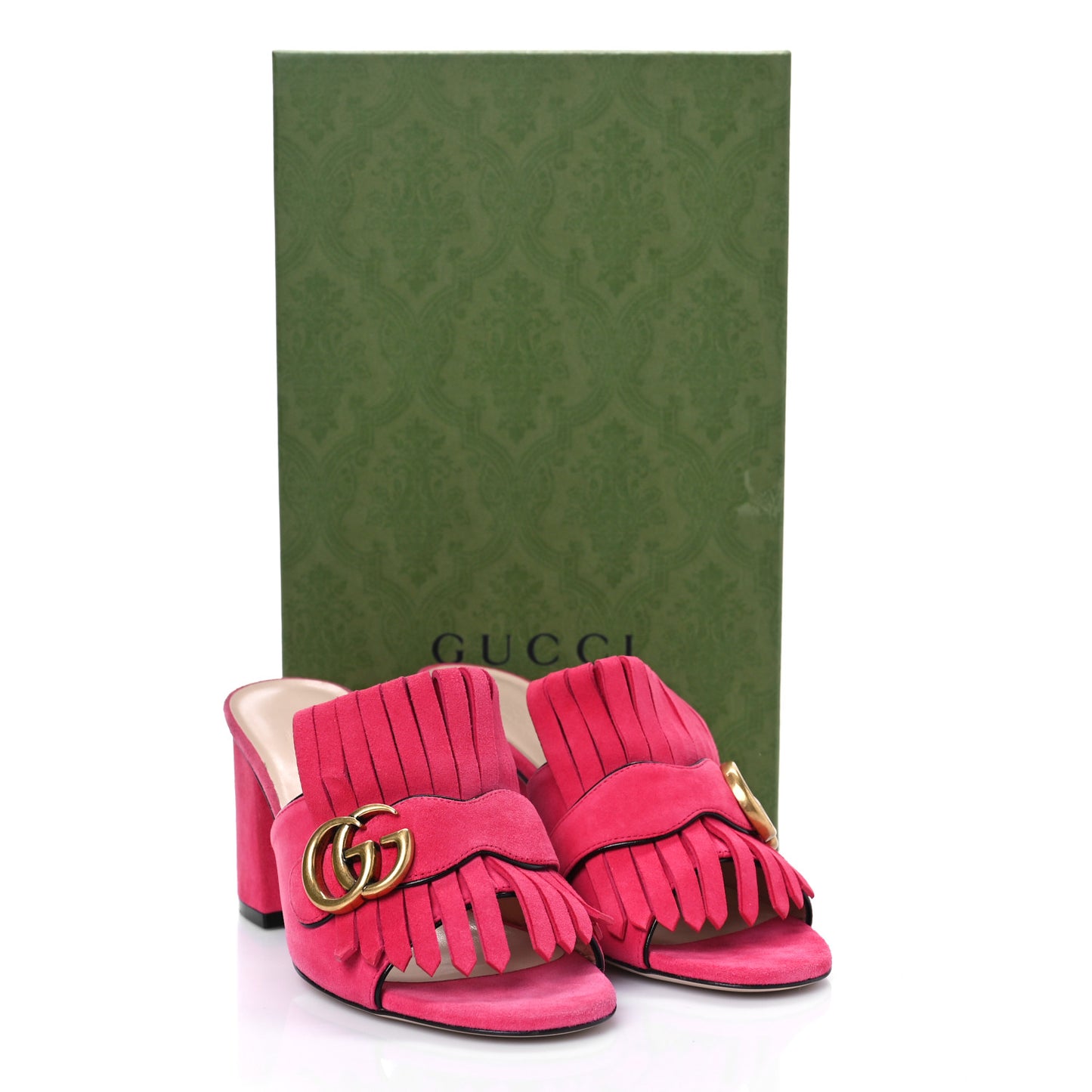 Kid Scamosciato GG Marmont Fringe 75mm Slide Sandals 36.5 Hot Pink