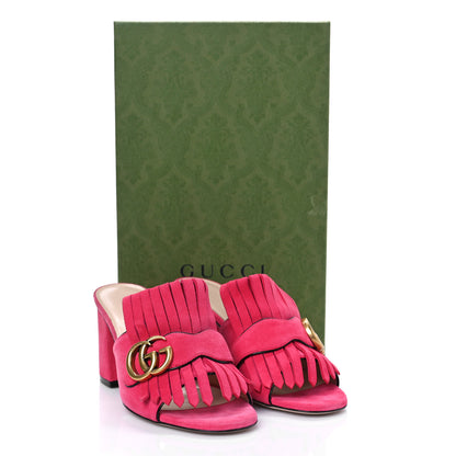 Gucci Kid Scamosciato GG Marmont Fringe 75mm Slide Sandals 36.5 Hot Pink 9 of 9