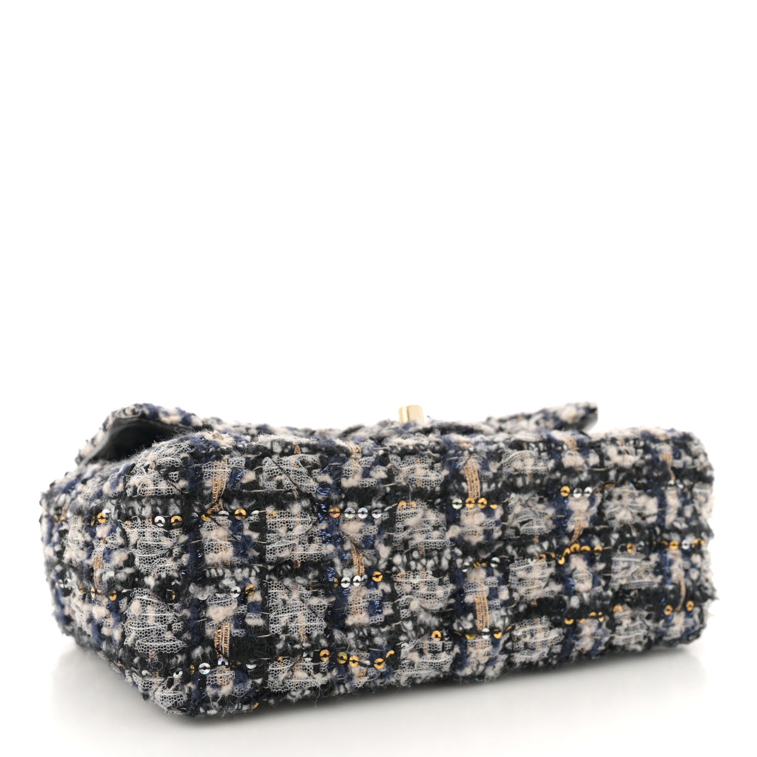Chanel Glittered Tweed Quilted Mini Rectangular Flap Navy Blue 4 of 11