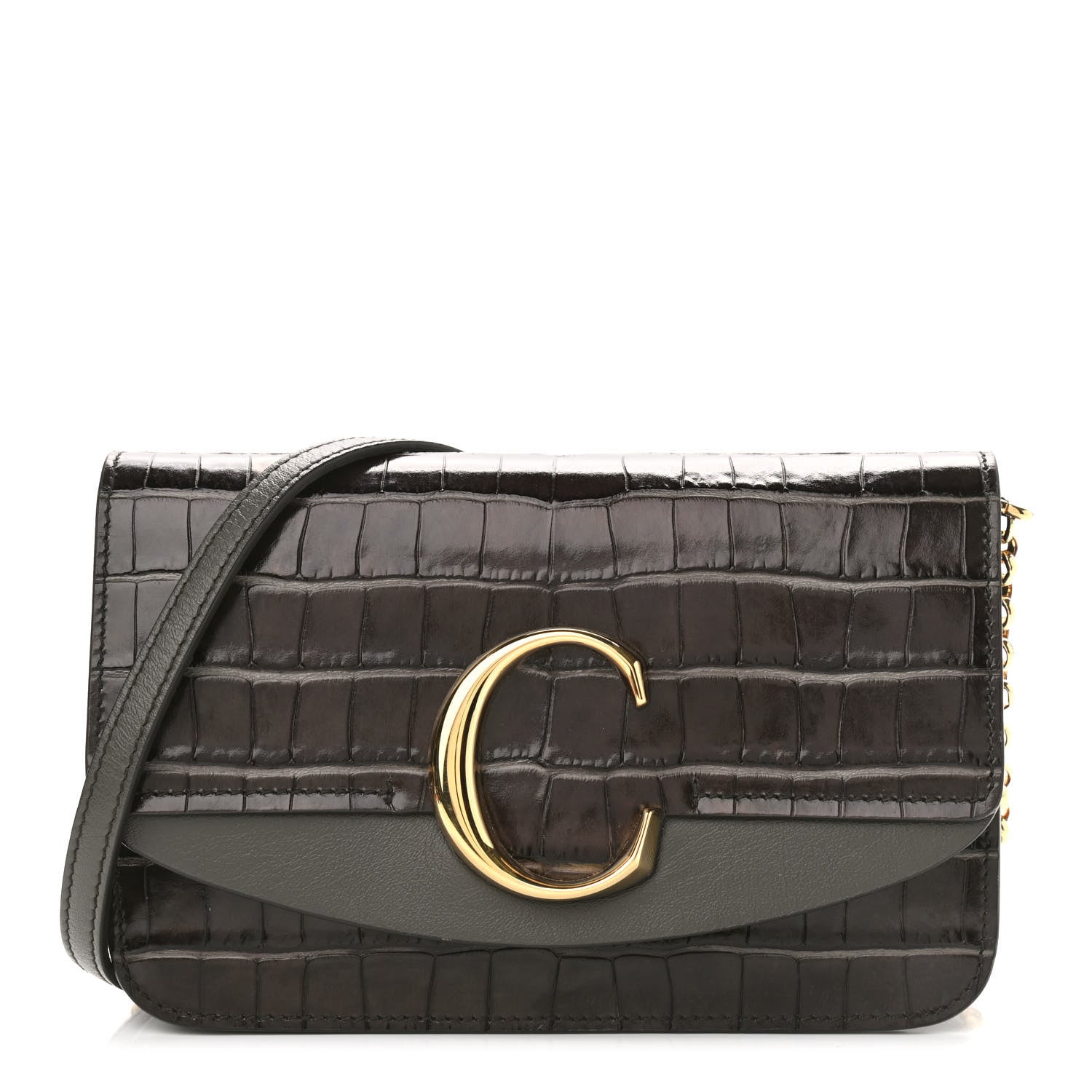 Chloe Calfskin Crocodile Embossed C Clutch With Chain Profound Brown 1 of 9