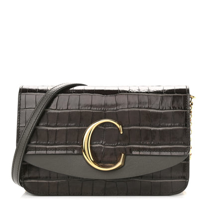 Chloe Calfskin Crocodile Embossed C Clutch With Chain Profound Brown 1 of 9