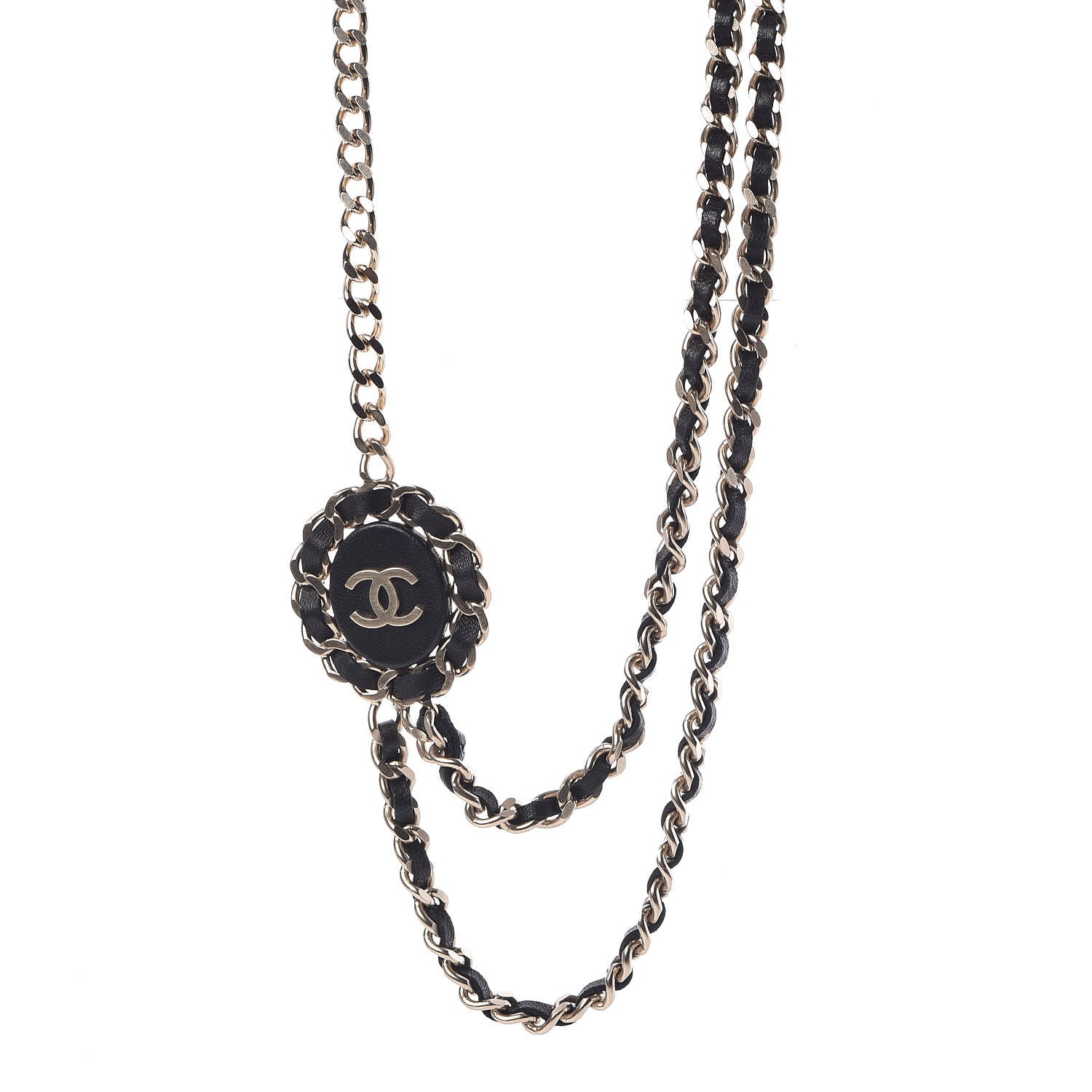 Chanel Lambskin CC Long Chain Necklace Black Gold 1 of 10