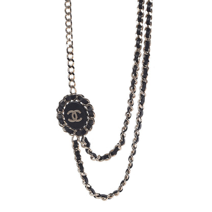 Chanel Lambskin CC Long Chain Necklace Black Gold 1 of 10