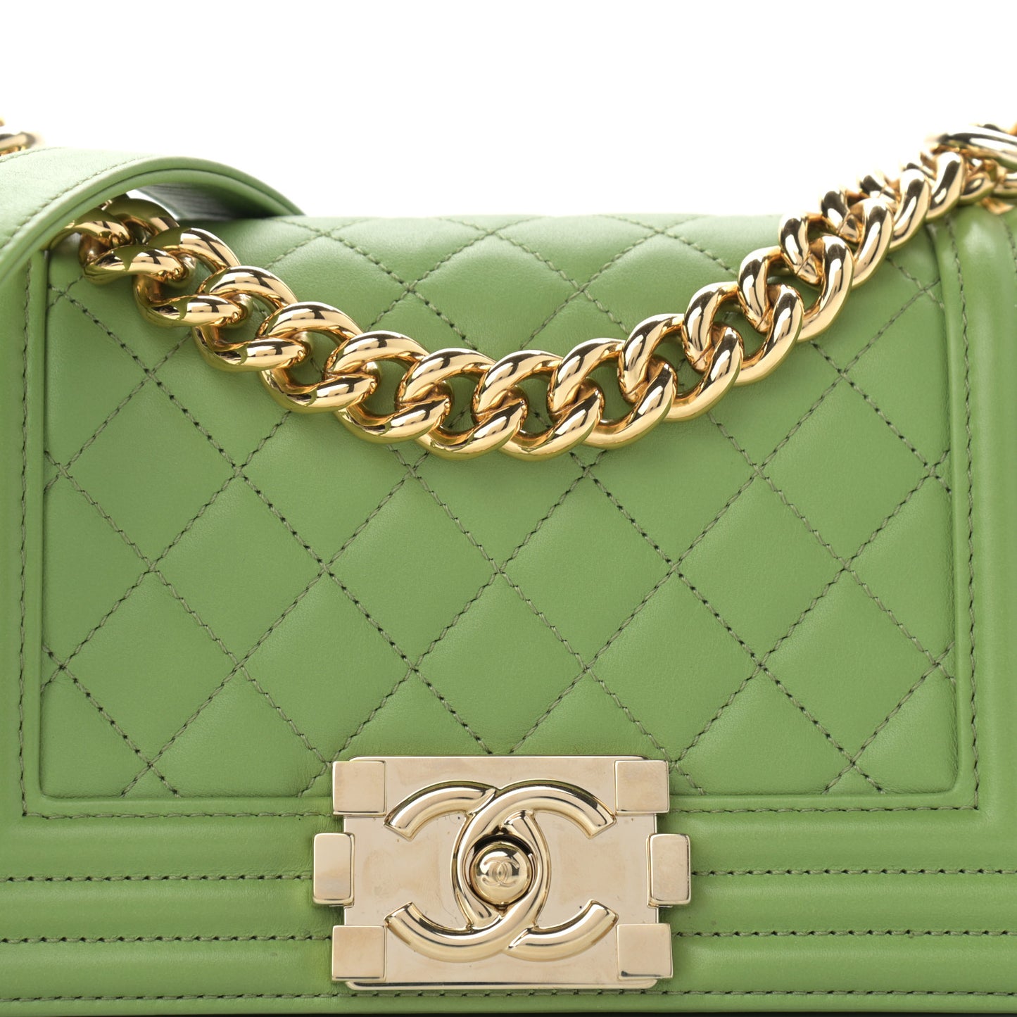 Calfskin Quilted Small Boy Flap Green