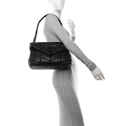 Saint Laurent Lambskin Quilted Monogram Monochrome Medium Loulou Puffer Chain Satchel Black 2 of 12