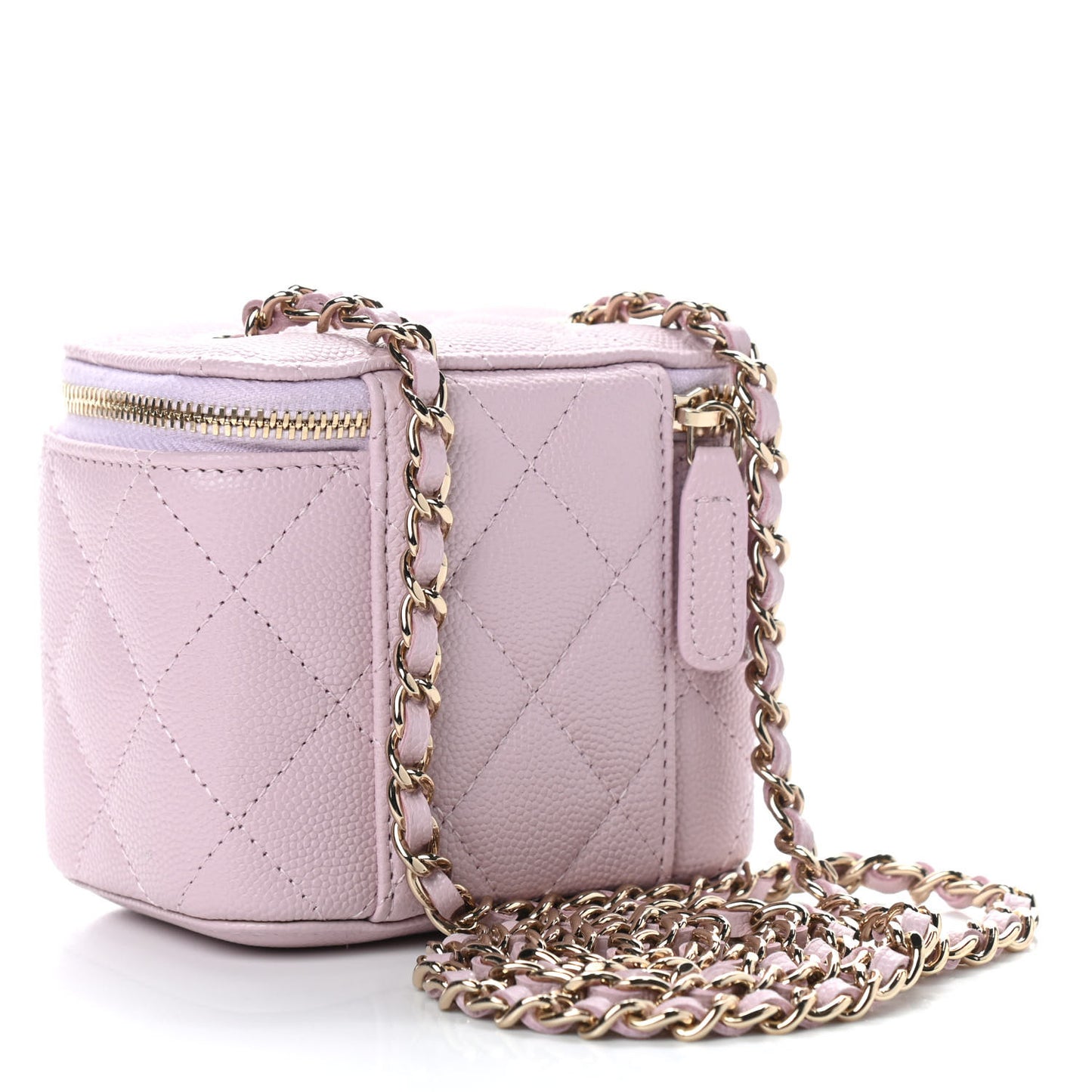 Caviar Quilted Mini Vanity Case With Chain Light Pink