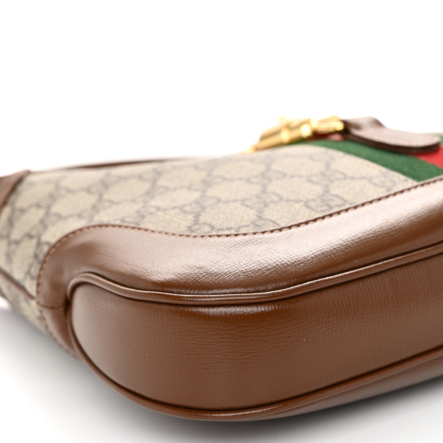 GG Supreme Monogram Azalea Calfskin Web Small Jackie 1961 Hobo Beige Ebony Brown Sugar