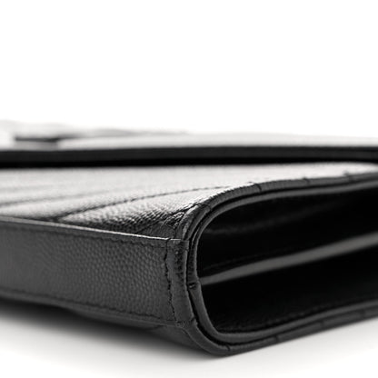 Saint Laurent Grain De Poudre Matelasse Chevron Monogram Monochrome Chain Wallet Black 11 of 11