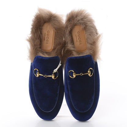 Gucci Velvet Fur Womens Princetown Slippers 36 Cobalt Blue 5 of 10