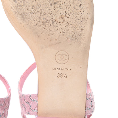 Chanel Tweed CC Charm Thong Sandals 39.5 Pink Silver 6 of 10