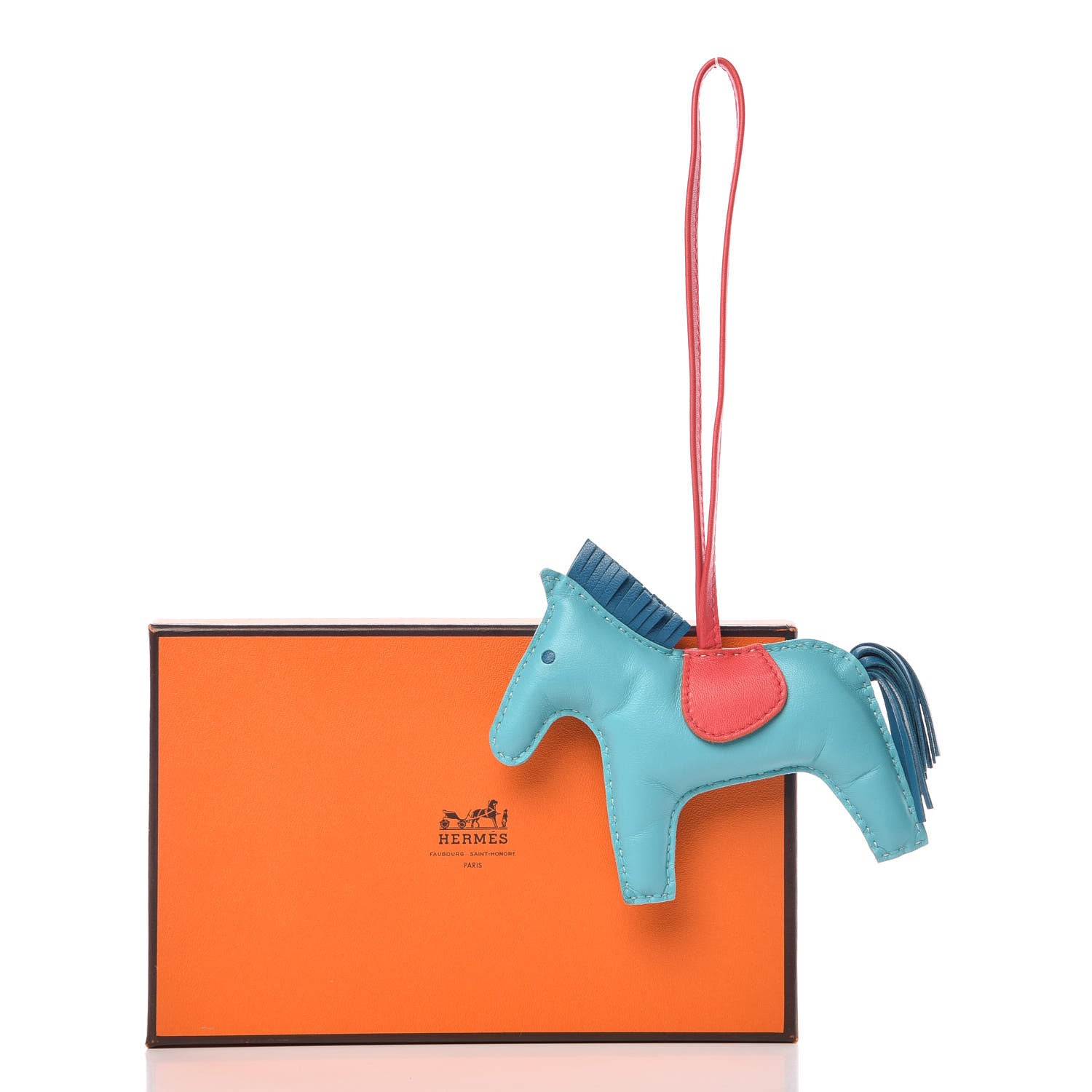 Hermes Milo Lambskin Grigri Rodeo Horse Bag Charm MM Lagon Bleu Izmir Bougainvillea 4 of 4