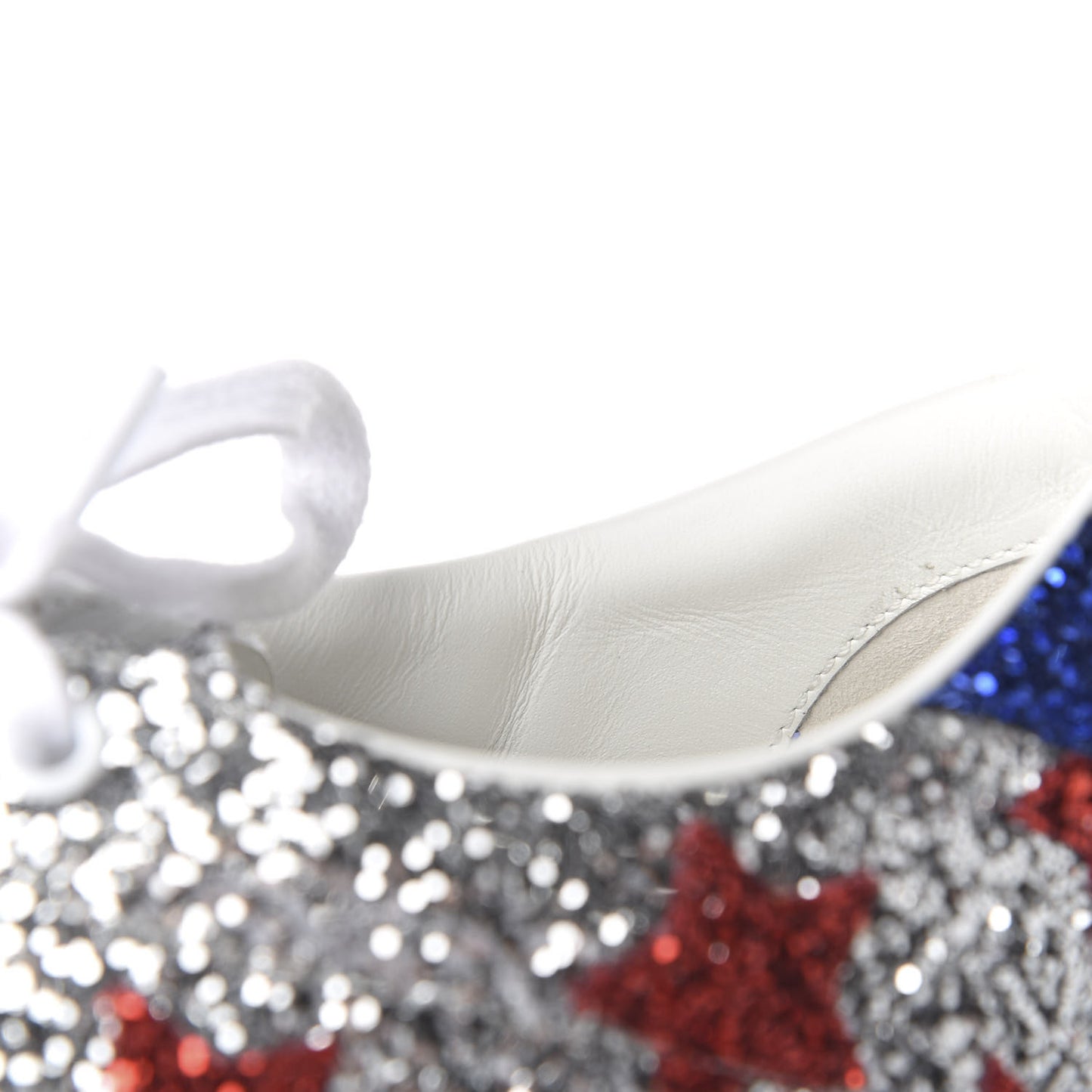 Calfskin Glitter Star Court Sneakers 41 Silver Red