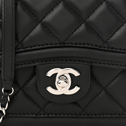 Chanel Lambskin Quilted Mini Graphic Flap Bag Black White 7 of 9