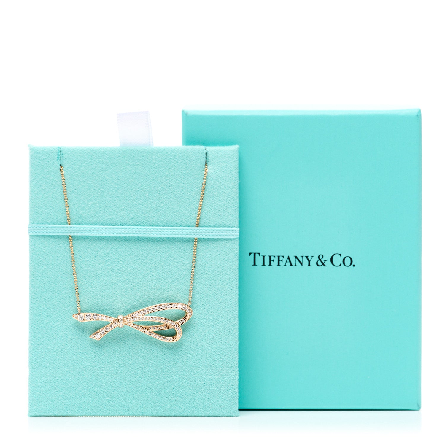 Tiffany 18K Rose Gold Diamond Bow Pave Pendant Necklace 5 of 5