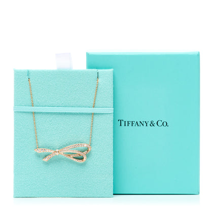 Tiffany 18K Rose Gold Diamond Bow Pave Pendant Necklace 5 of 5