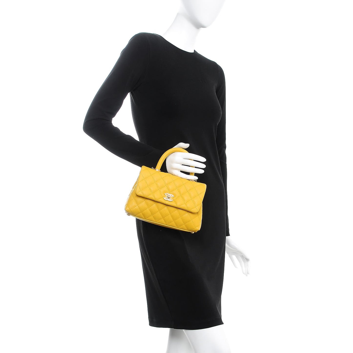 Caviar Quilted Mini Coco Handle Flap Yellow