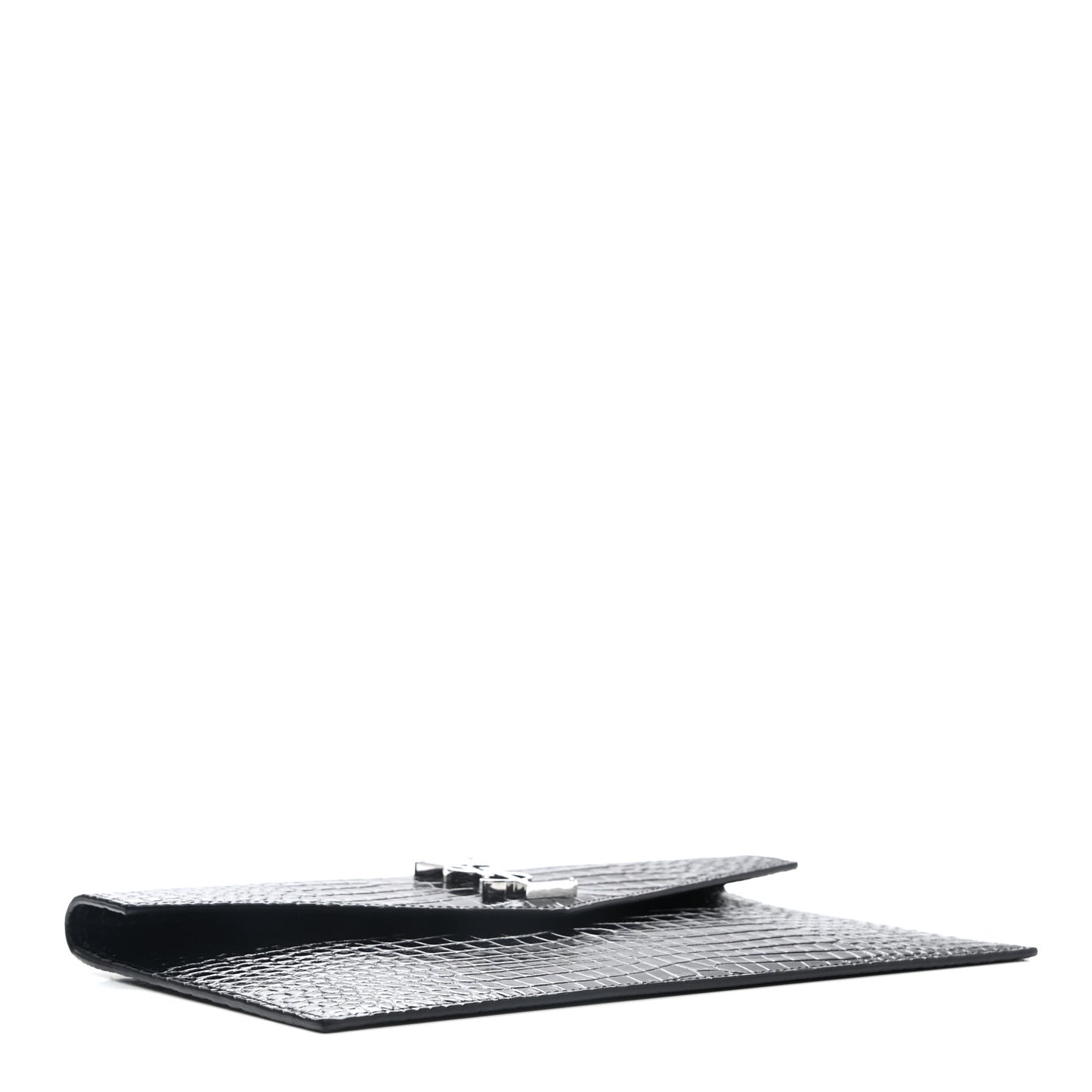 Calfskin Crocodile Embossed Uptown Monogram Clutch Black