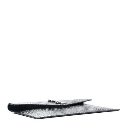 Saint Laurent Calfskin Crocodile Embossed Uptown Monogram Clutch Black 4 of 6