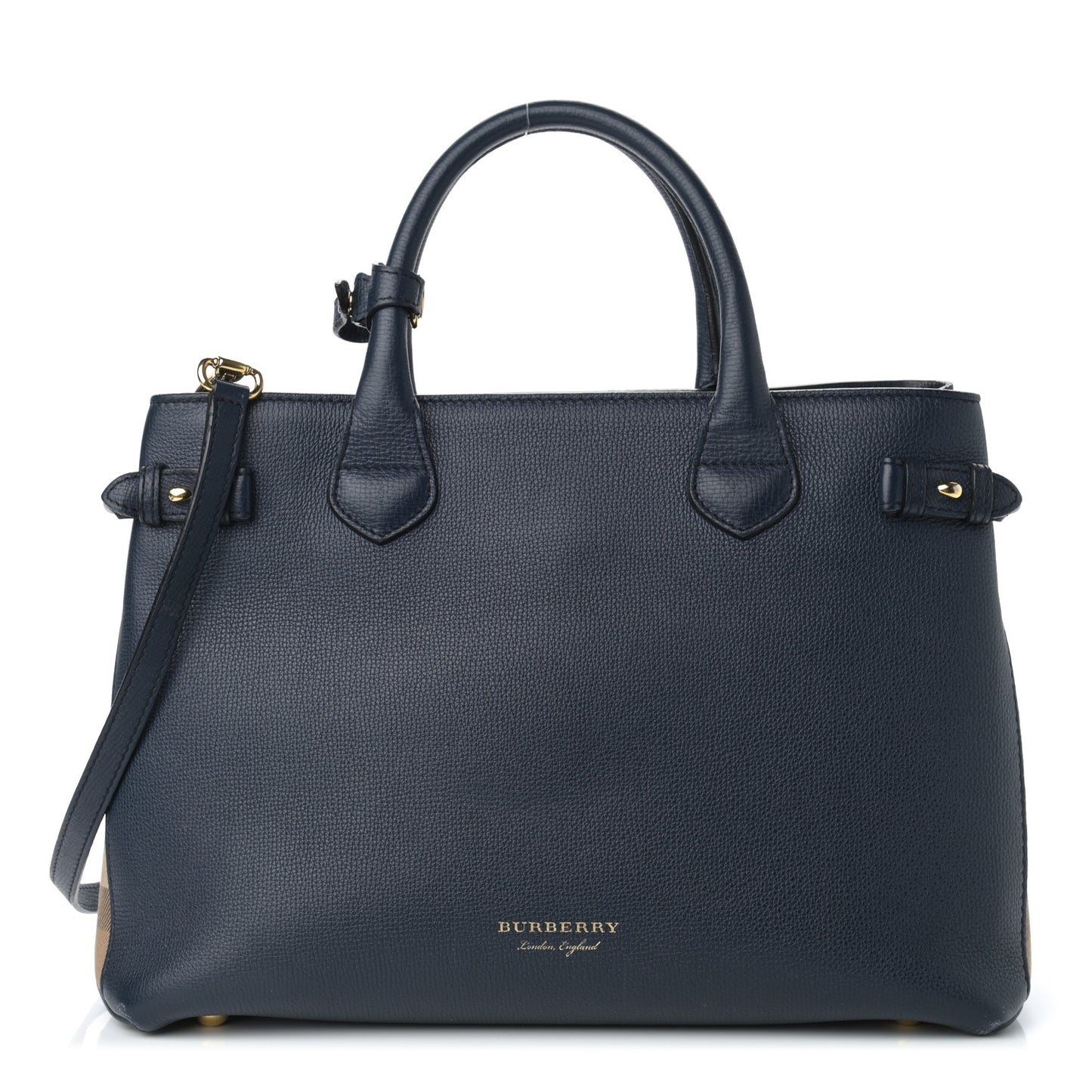 Grainy Calfskin House Check Medium Banner Tote Ink Blue