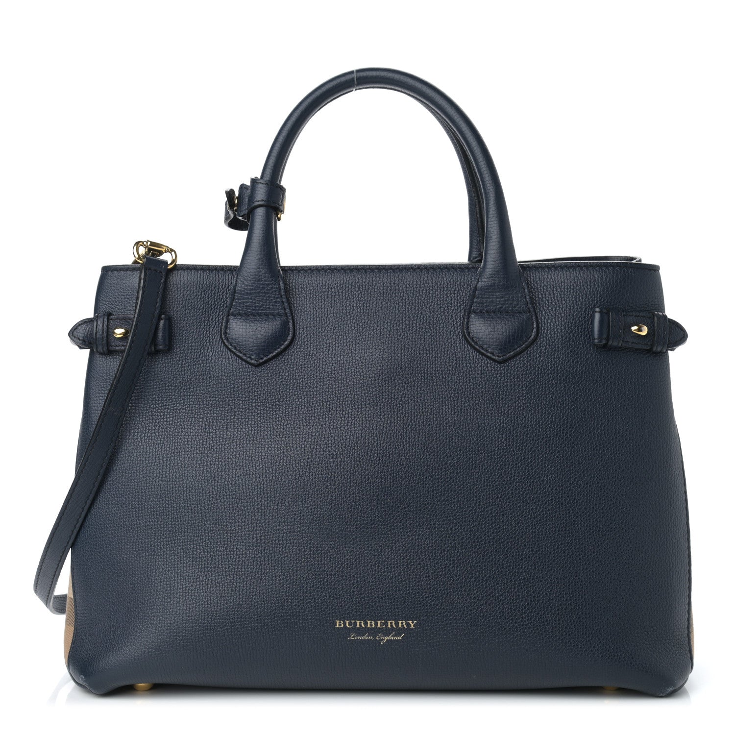 Burberry Grainy Calfskin House Check Medium Banner Tote Ink Blue 1 of 12