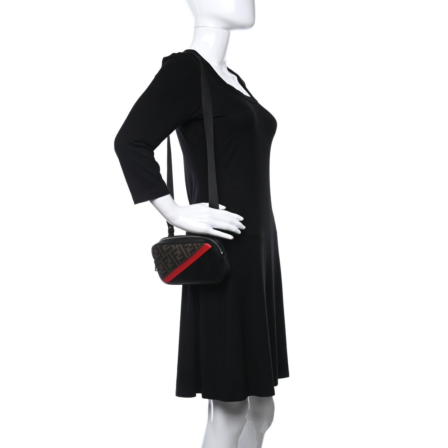 Glazed Fabric Vitello Liberty FF 1974 Diagonal Small Camera Case Tobacco Rosso Black