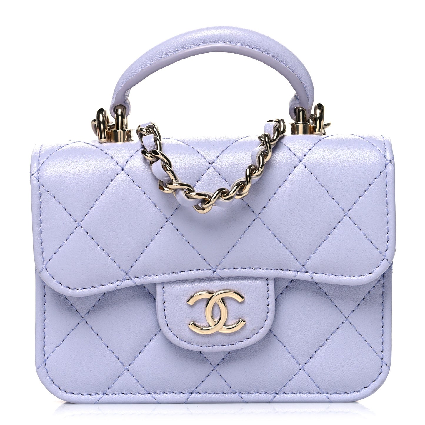 Lambskin Quilted Top Handle Flap Coin Purse With Chain Light Purple