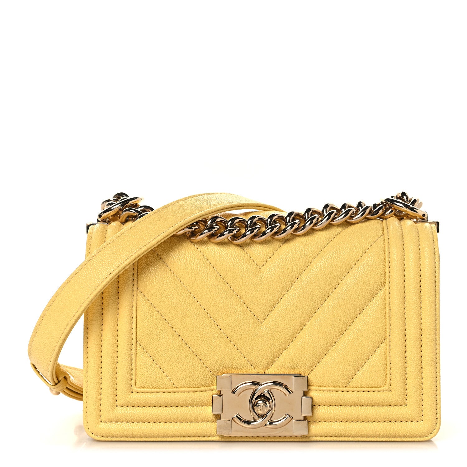 Chanel Caviar Chevron Quilted Small Boy Flap Yellow 1 of 10