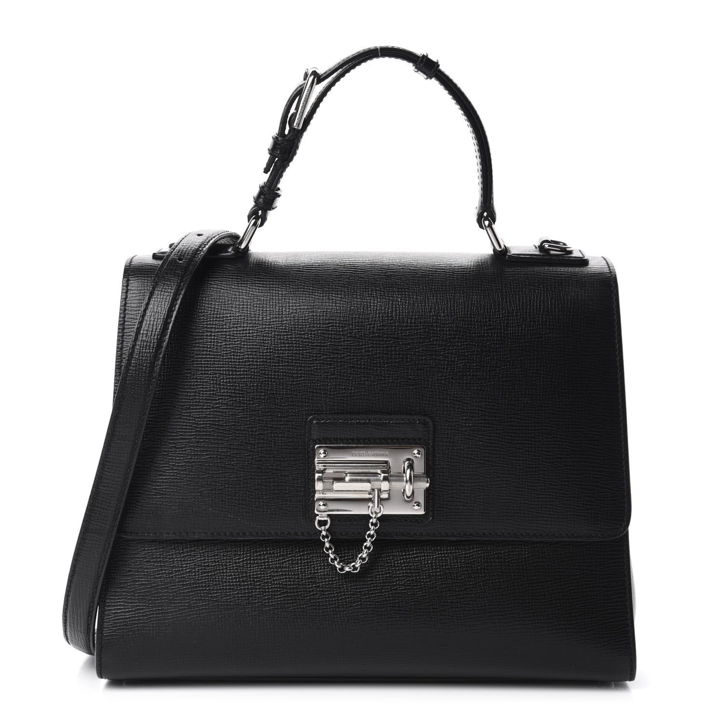 Calfskin Embossed Large Monica Top Handle Bag Black