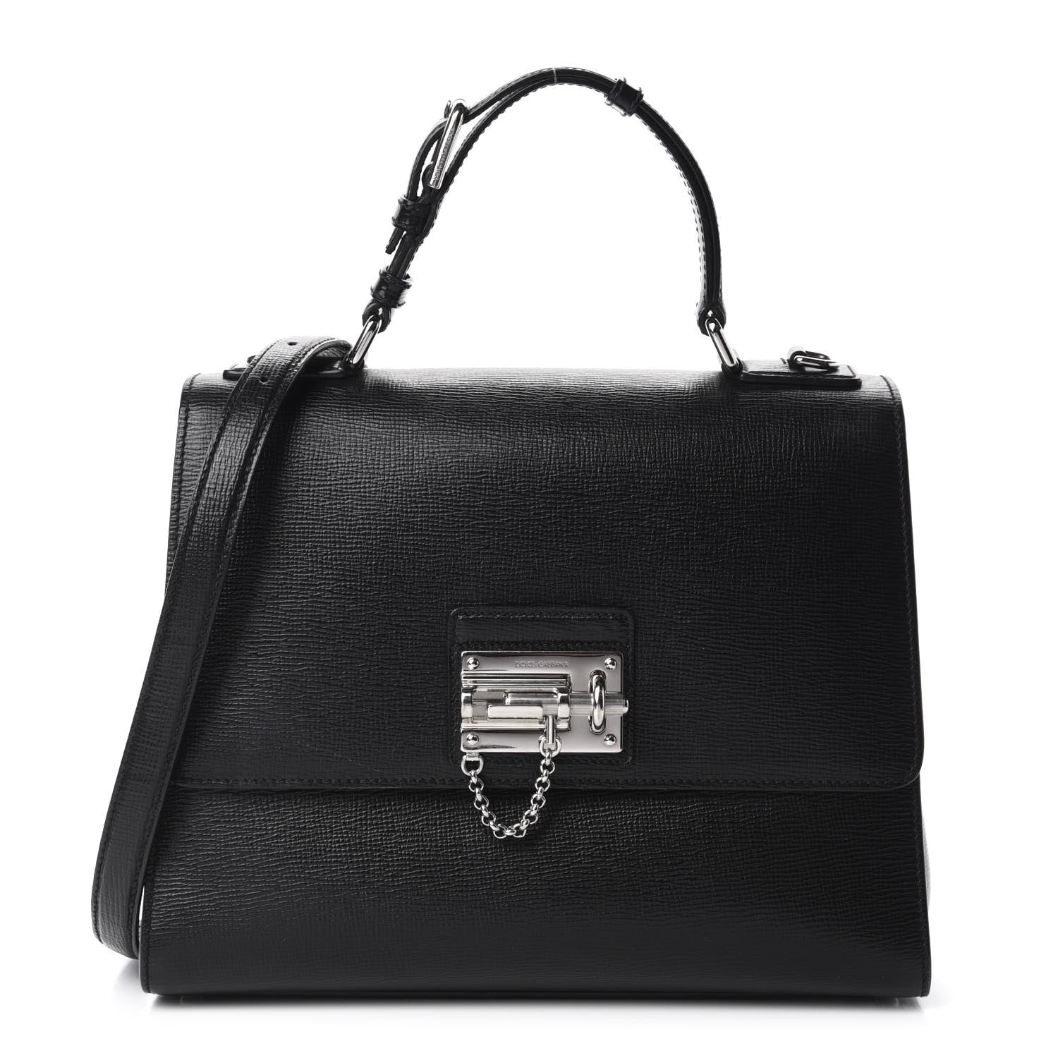 Dolce & Gabbana Calfskin Embossed Large Monica Top Handle Bag Black 1 of 11
