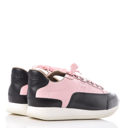 Hermes Calfskin Goal Sneakers 37.5 Rose Aube Black White 4 of 8