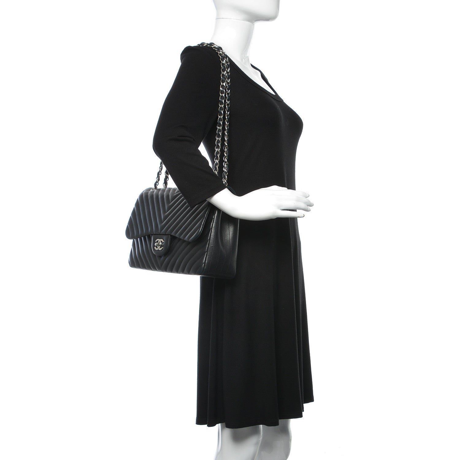 Chanel Lambskin Chevron Quilted Jumbo Double Flap Black 2 of 13