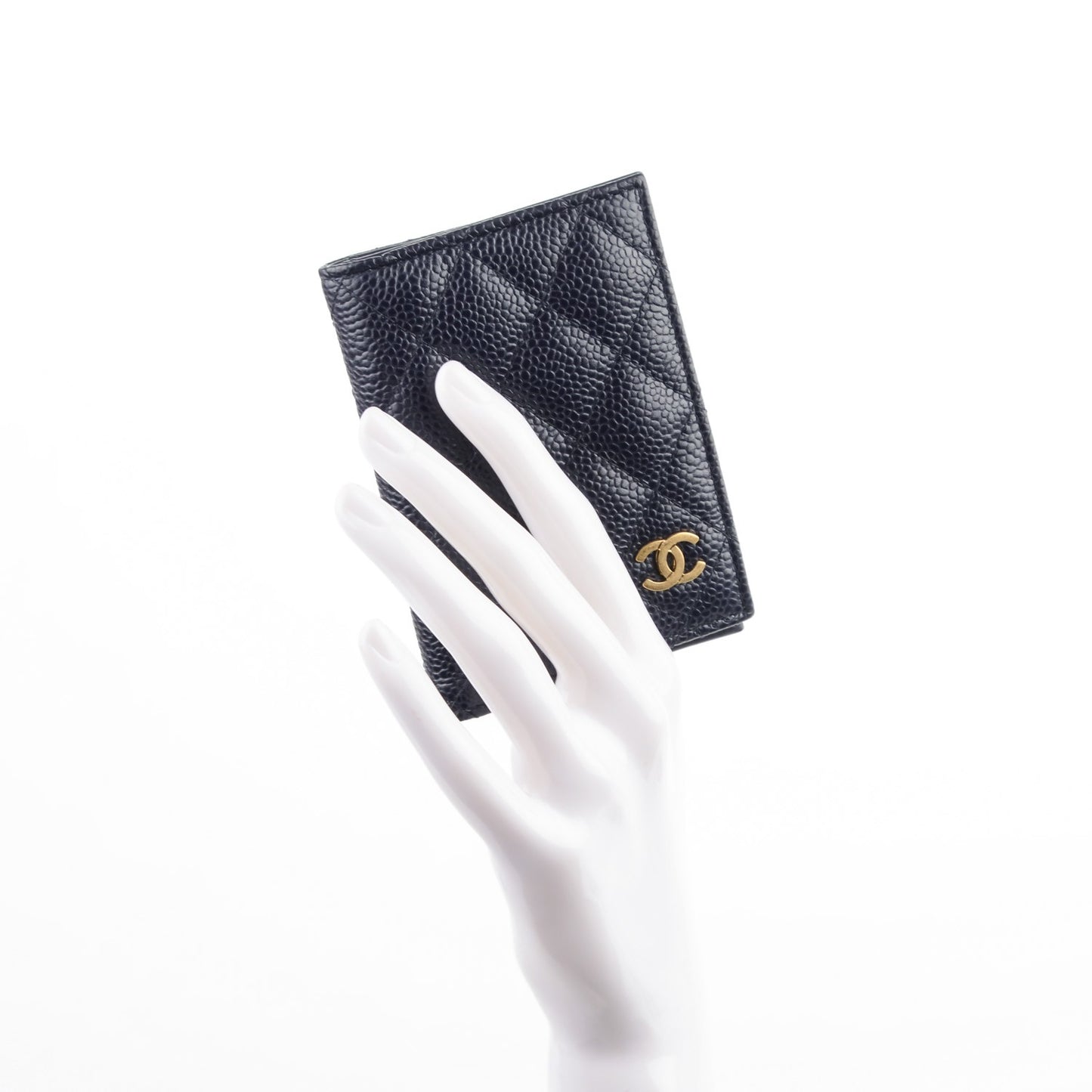 Caviar Quilted Card Holder Wallet Dark Blue