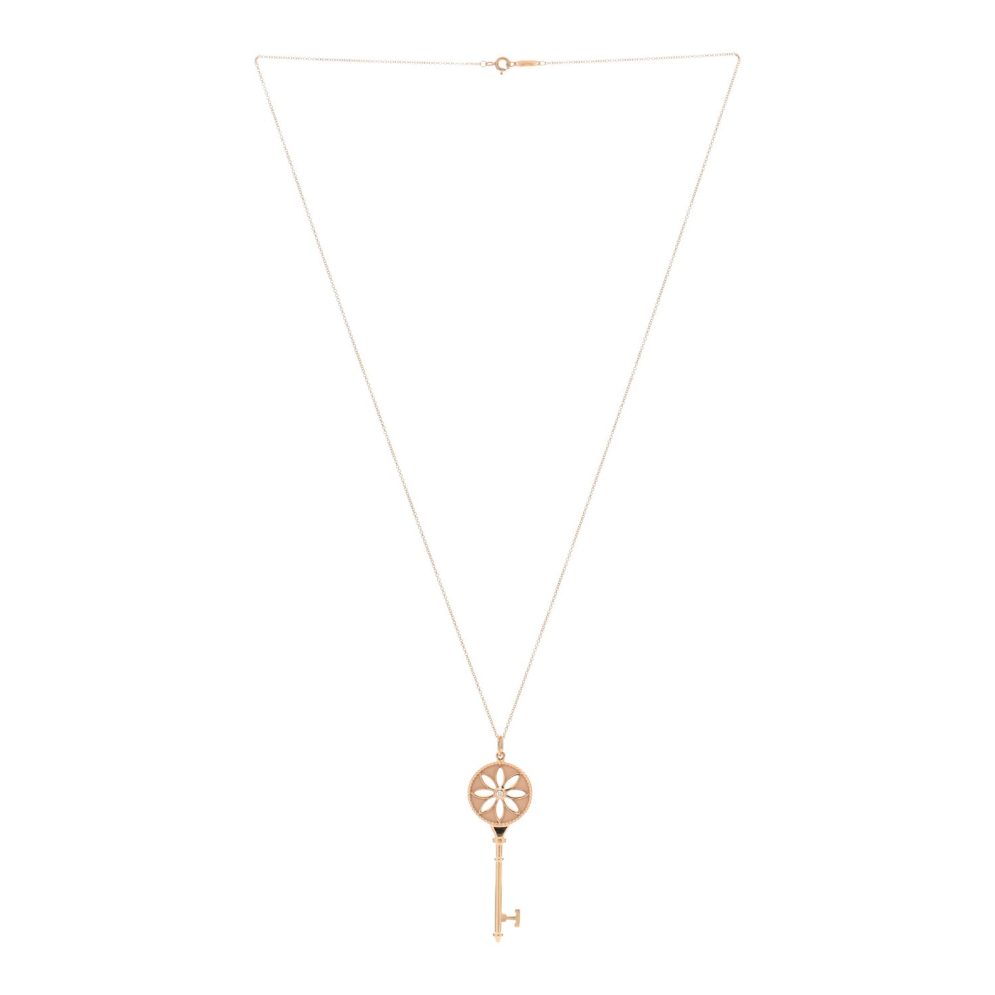 18K Rose Gold Diamond Large Daisy Key Pendant Necklace