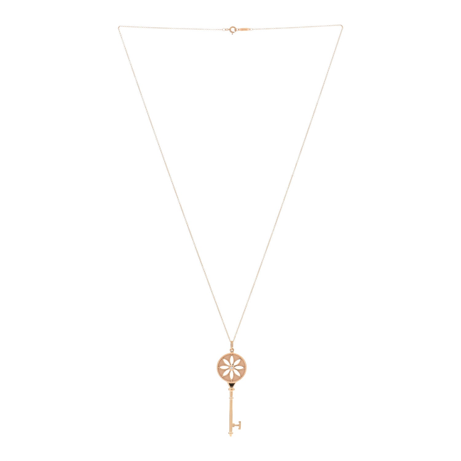 Tiffany 18K Rose Gold Diamond Large Daisy Key Pendant Necklace 2 of 5