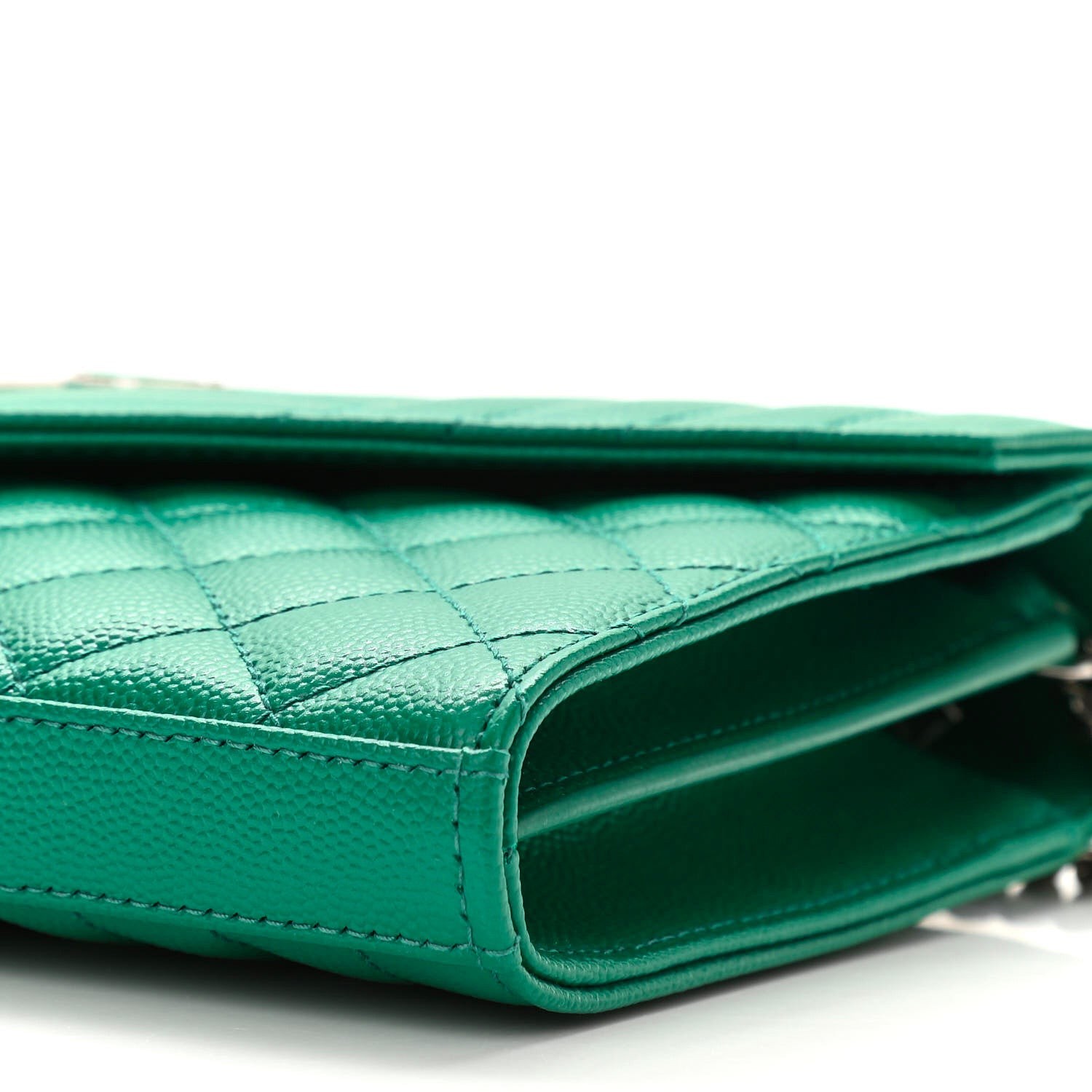Saint Laurent Grain De Poudre Mixed Matelasse Triquilt Monogram Chain Wallet Malachite 8 of 10