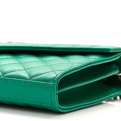 Saint Laurent Grain De Poudre Mixed Matelasse Triquilt Monogram Chain Wallet Malachite 8 of 10