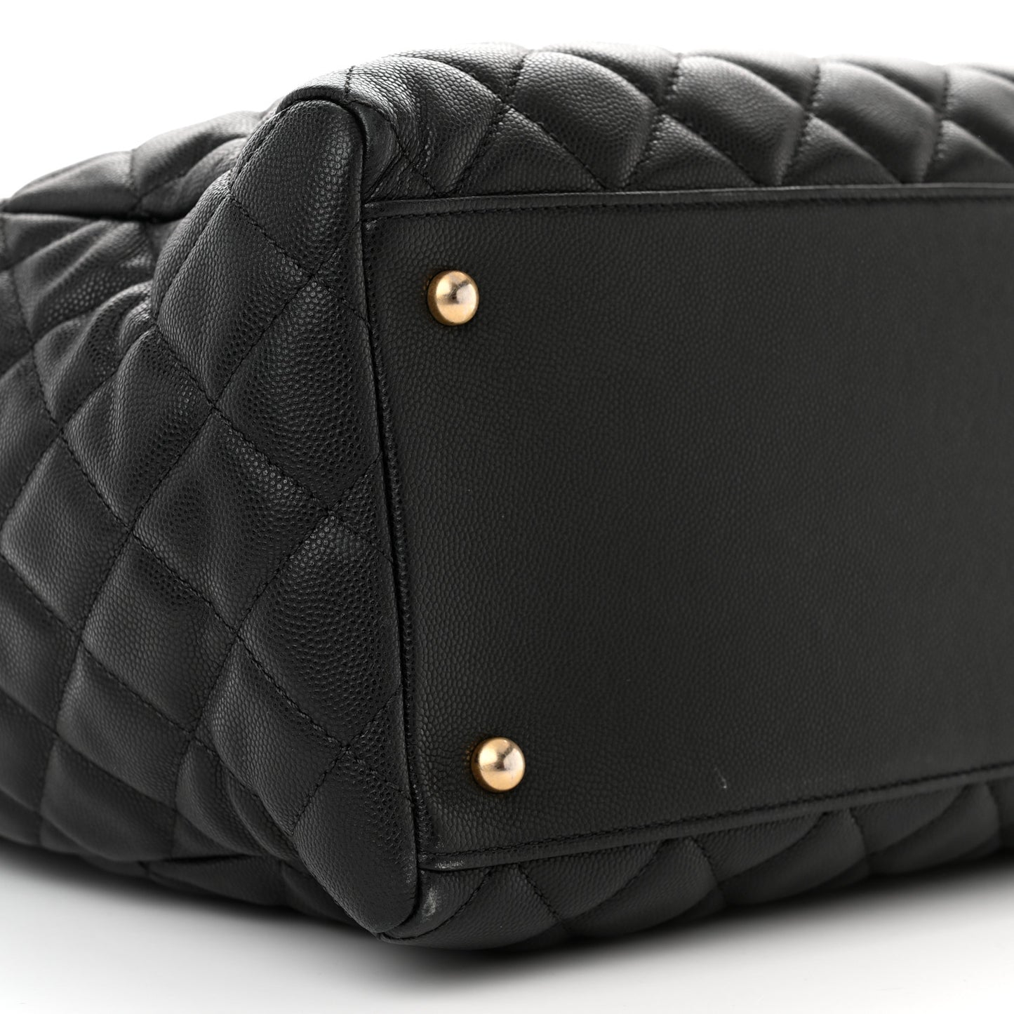 Caviar Quilted Large Coco Handle Shopping Tote Black