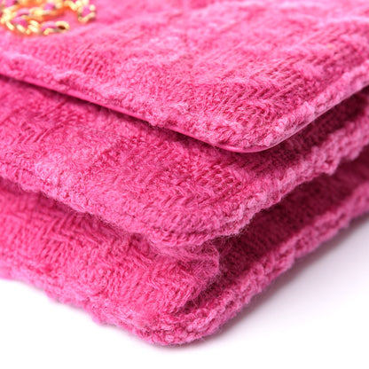 Chanel Wool Tweed Lambskin Quilted Chanel 19 Wallet On Chain WOC and Coin Purse Fuchsia 10 of 13