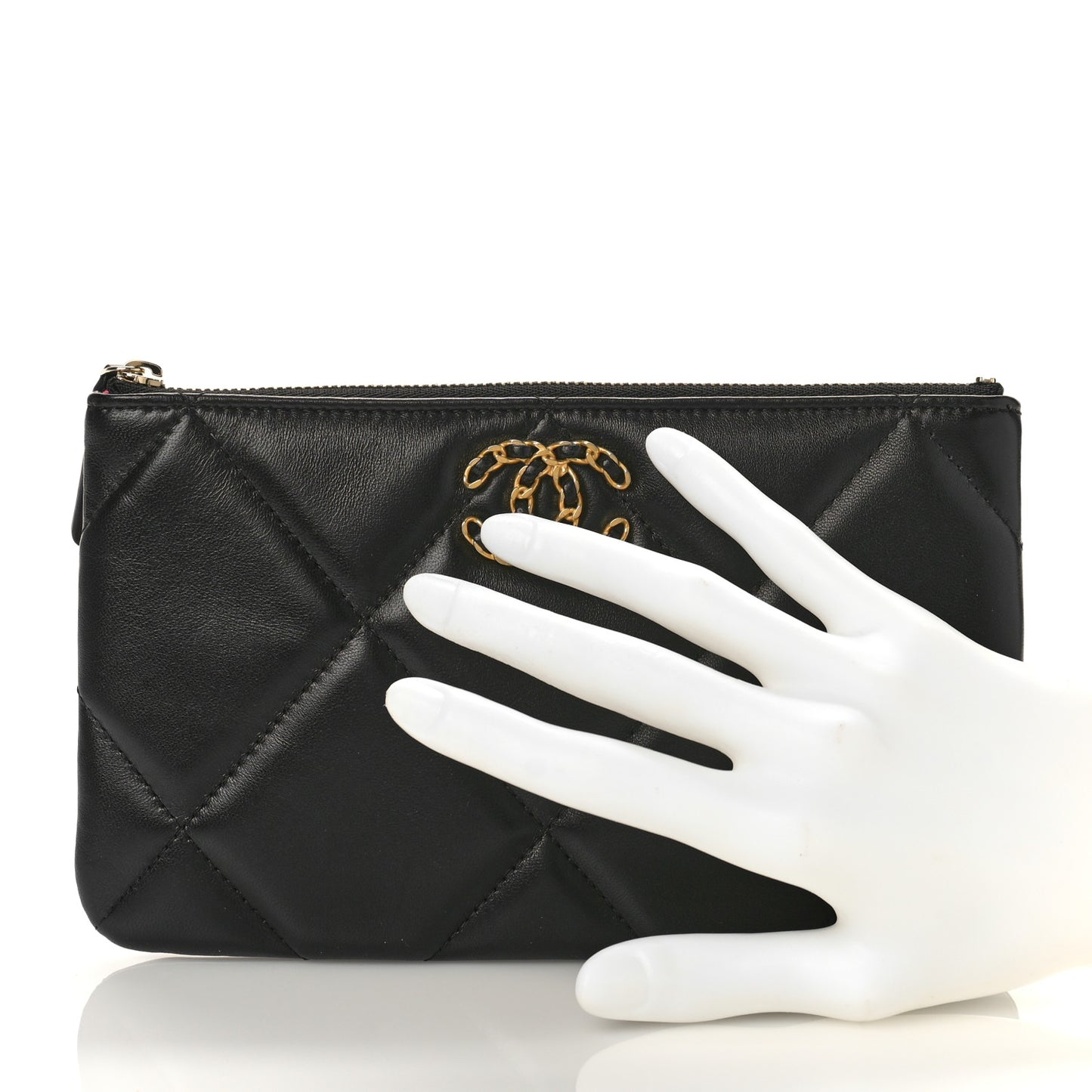Lambskin Quilted Small Chanel 19 Pouch Black